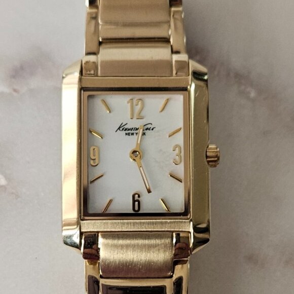 Kenneth Cole New York Rectangular Gold Watch w/ Mother of Pearl, Butterfly Clasp main image 5